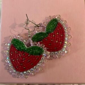 Handmade beaded strawberry earrings 2 inches